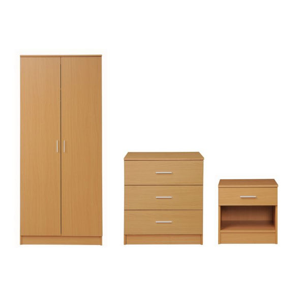 3 Piece Furniture Set with 2 Door Wardrobe and 3 Drawer Sideboard Cupobaord and 1 Drawer Sidetable