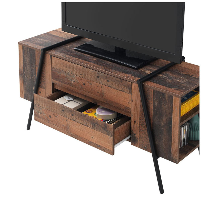 Zinsom Rustic Design TV Cabinet Stand with 2 Drawers & 4 Open Shelfs.