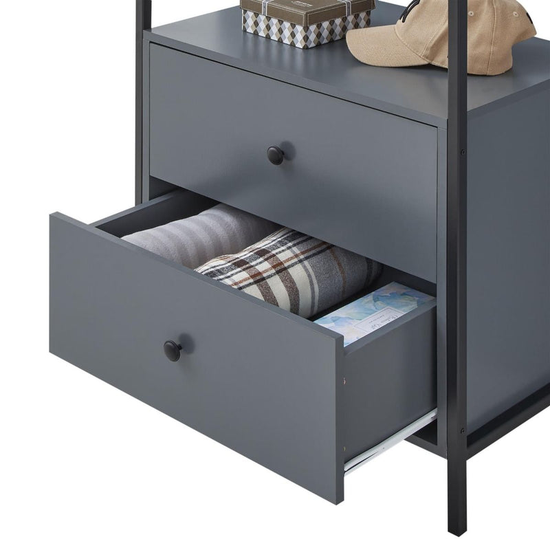 2 Tier Open Wardrobe & 2 Drawers, Coat & Garment Rack Hanging Rail Cloth Rack, Dryer Freestanding Wardrobe For Dressing Room, Bedroom