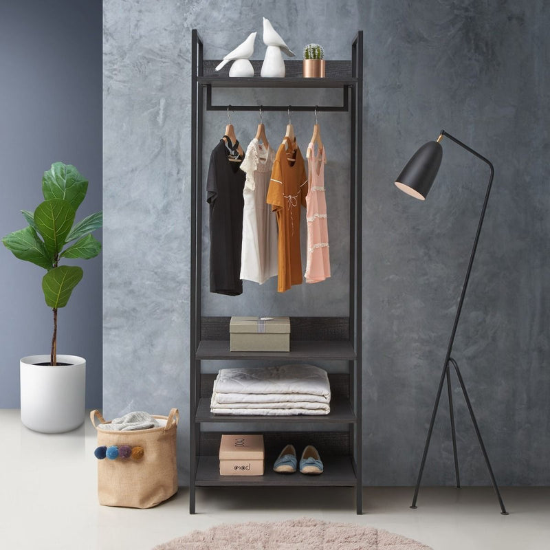 4 Tier Open Wardrobe & Shelves, Coat & Garment Rack Hanging Rail Cloth Rack, Dryer Freestanding Wardrobe For Dressing Room, Bedroom