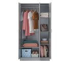 3 Door Wardrobe & Shelves 180cm, Modern Wooden Clothes Storage Cupboards for Bedroom with Hanging Rail