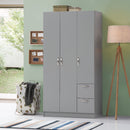 3 Door Wardrobe & Shelves with 2 Drawers 180cm, Modern Wooden Clothes Storage Cupboards for Bedroom with Hanging Rail