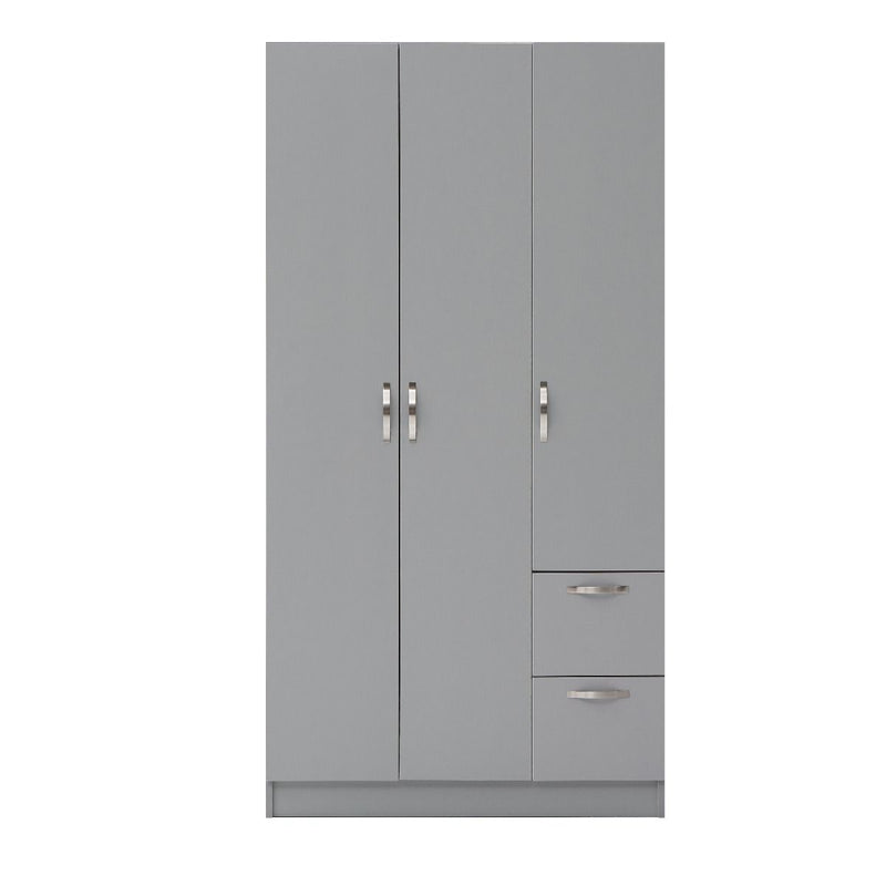 3 Door Wardrobe & Shelves with 2 Drawers 180cm, Modern Wooden Clothes Storage Cupboards for Bedroom with Hanging Rail