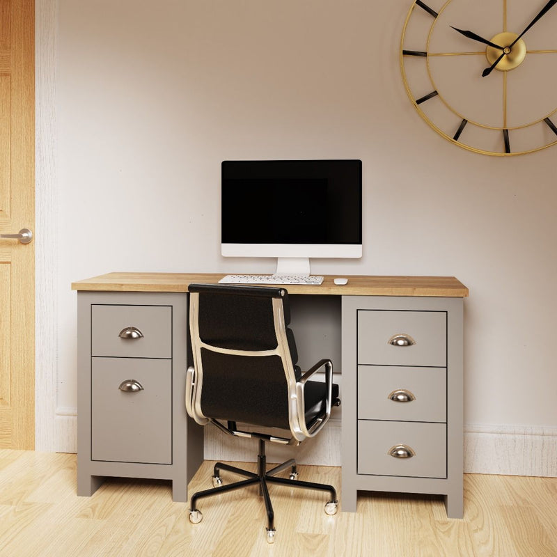 5 Drawer Computer Study Desk - For Home Office & Gaming Table Workstation with Metalic Handles Wooden PC Study Table with Storage