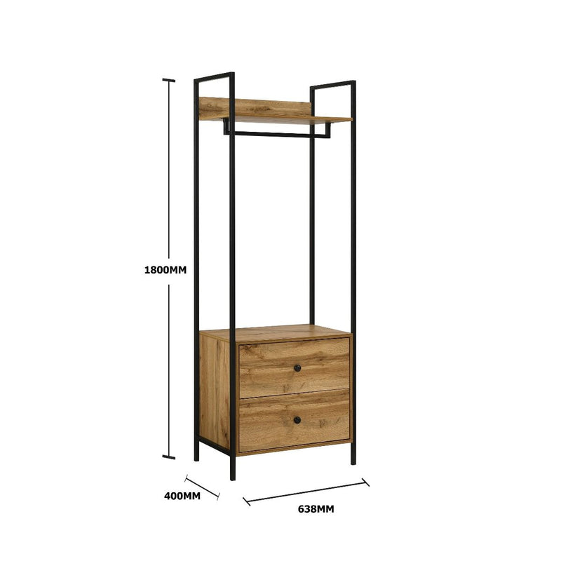 2 Tier Open Wardrobe & 2 Drawers, Coat & Garment Rack Hanging Rail Cloth Rack, Dryer Freestanding Wardrobe For Dressing Room, Bedroom