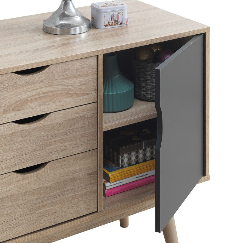 Zinsom Scandinavian Style Sideboard With 2 Doors & 3 Drawers in Oak