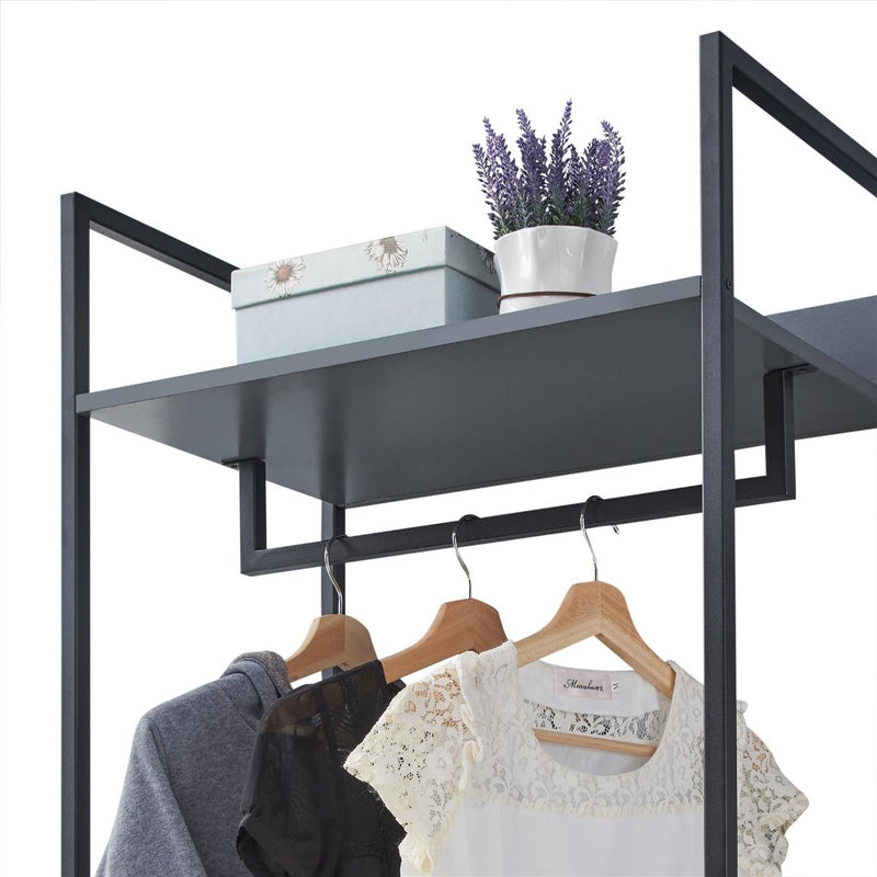 4 Tier Open Wardrobe & Shelves, Coat & Garment Rack Hanging Rail Cloth Rack, Dryer Freestanding Wardrobe For Dressing Room, Bedroom