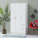 3 Door Wardrobe & Shelves with 2 Drawers 180cm, Modern Wooden Clothes Storage Cupboards for Bedroom with Hanging Rail
