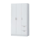 3 Door Wardrobe & Shelves with 2 Drawers 180cm, Modern Wooden Clothes Storage Cupboards for Bedroom with Hanging Rail