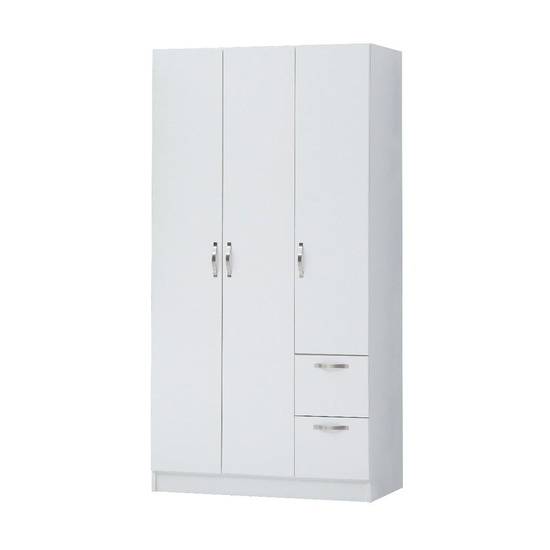 3 Door Wardrobe & Shelves with 2 Drawers 180cm, Modern Wooden Clothes Storage Cupboards for Bedroom with Hanging Rail