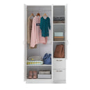 3 Door Wardrobe & Shelves with 2 Drawers 180cm, Modern Wooden Clothes Storage Cupboards for Bedroom with Hanging Rail