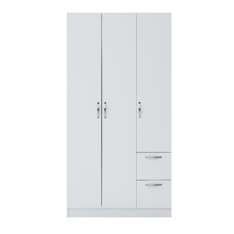 3 Door Wardrobe & Shelves with 2 Drawers 180cm, Modern Wooden Clothes Storage Cupboards for Bedroom with Hanging Rail