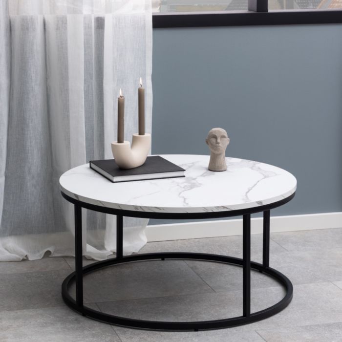 Marble Top Round Coffee Tables l 80cm Sintered Stone High Gloss Tabletop