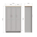 3 Door Wardrobe 181cm, Wooden Wardrobe with Drawer Bedroom Storage Furniture Large Cupboard Hanging Bar Clothes Rail Storage