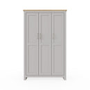3 Door Wardrobe 181cm, Wooden Wardrobe with Drawer Bedroom Storage Furniture Large Cupboard Hanging Bar Clothes Rail Storage