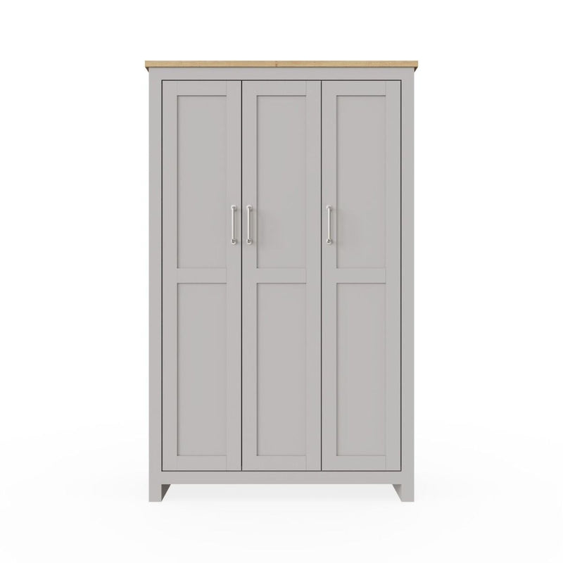 3 Door Wardrobe 181cm, Wooden Wardrobe with Drawer Bedroom Storage Furniture Large Cupboard Hanging Bar Clothes Rail Storage