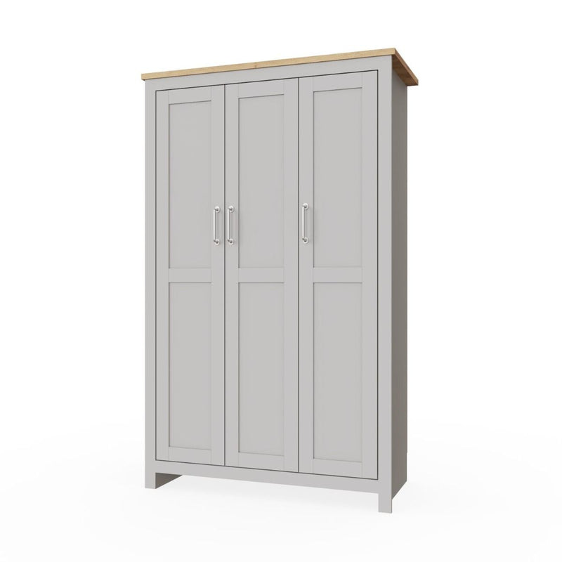 3 Door Wardrobe 181cm, Wooden Wardrobe with Drawer Bedroom Storage Furniture Large Cupboard Hanging Bar Clothes Rail Storage