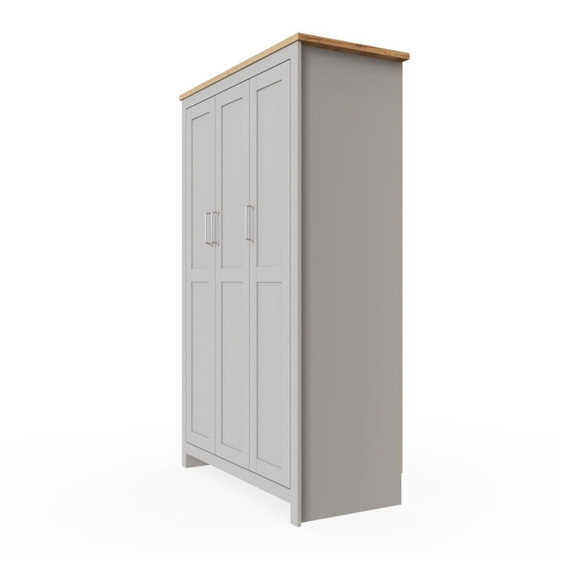 3 Door Wardrobe 181cm, Wooden Wardrobe with Drawer Bedroom Storage Furniture Large Cupboard Hanging Bar Clothes Rail Storage