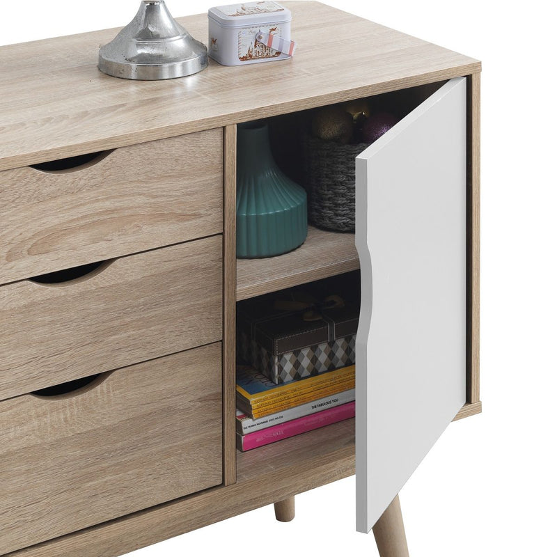Zinsom Scandinavian Style Sideboard With 2 Doors & 3 Drawers in Oak White