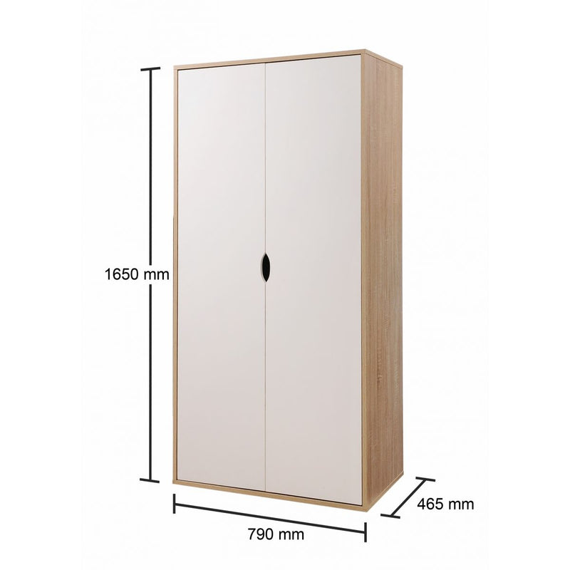 2 Door Wardrobe Shelf 165cm, Modern Wooden Clothes Storage Cupboards for Bedroom with Hanging Rail