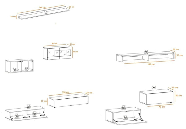 Luscanny Modern LED Wall mounted Display Entertainment Unit