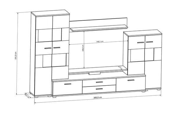 Luscanny Large High Gloss Living Room Entertainment Set with 15 Cabinets