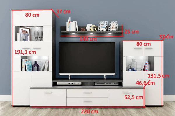 Luscanny Large High Gloss Living Room Entertainment Set with 15 Cabinets