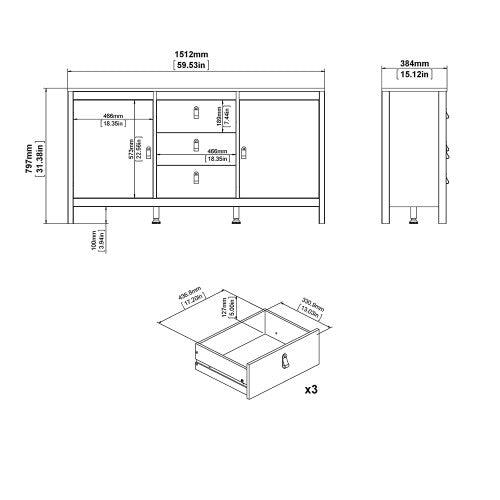 Luscanny Magrezzi LivingRoom Sideboard 3 drawers & 2 Doors in Black