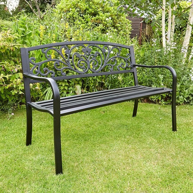 2 Seater Metal Garden Bench Loveseat Outdoor Park Porch