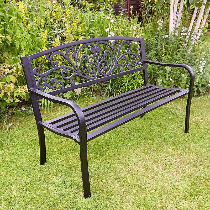 2 Seater Metal Garden Bench Loveseat Outdoor Park Porch