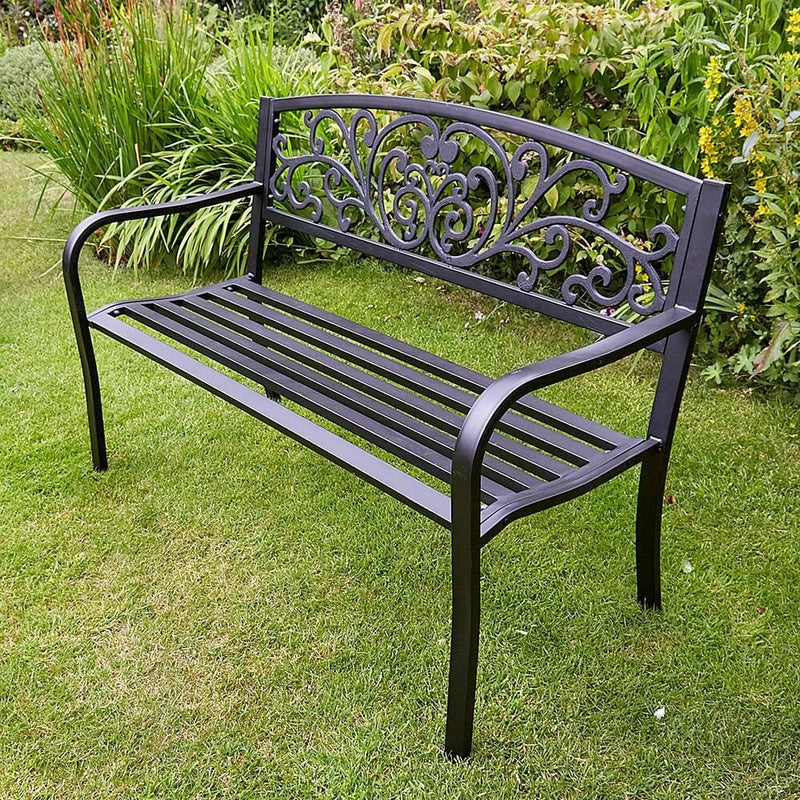 2 Seater Metal Garden Bench Loveseat Outdoor Park Porch