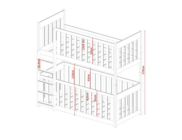 Concord Large Wooden single bunk bed with safety Ladder in 4 colours