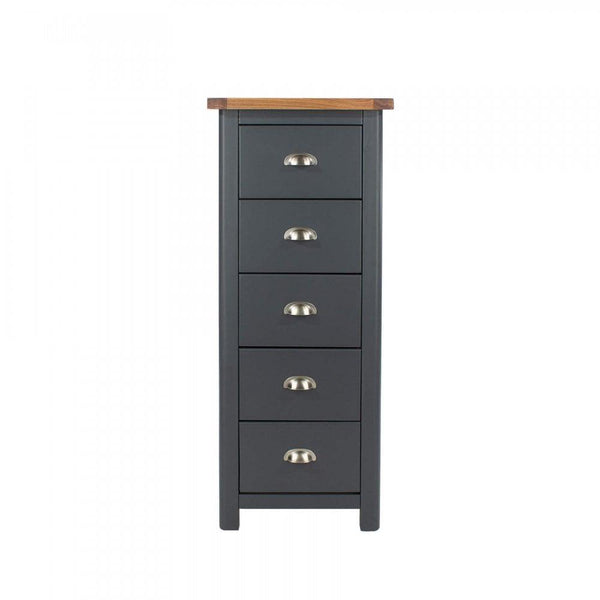 Farmhouse Storm Grey 5 Drawer Narrow Chest