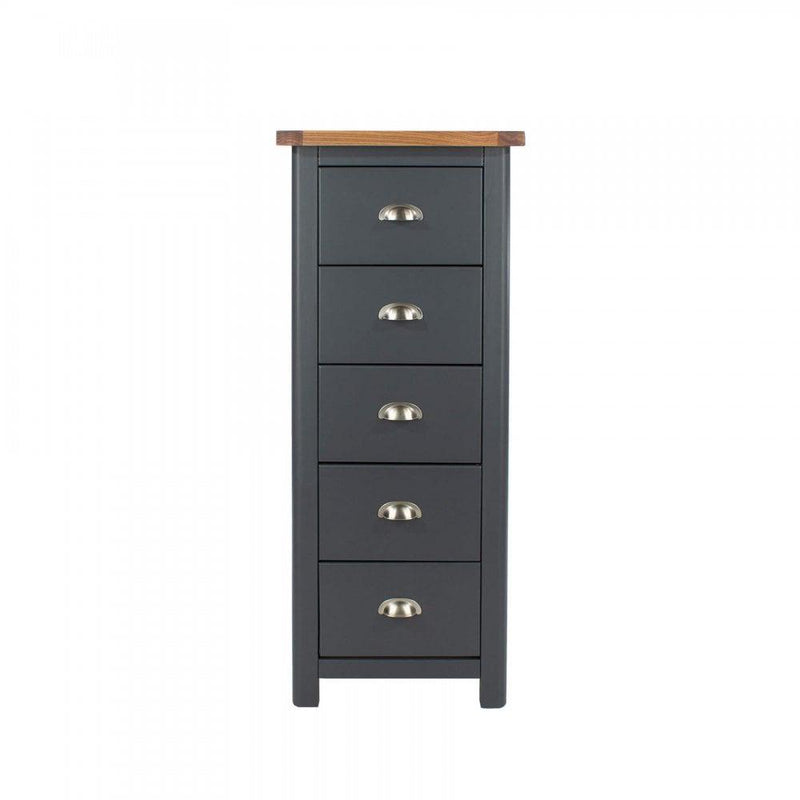 Farmhouse Storm Grey 5 Drawer Narrow Chest