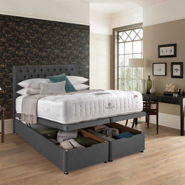 Pocket Spring Bed Company Pemberley Mattress and Grey Full Ottoman Divan in 3 Sizes