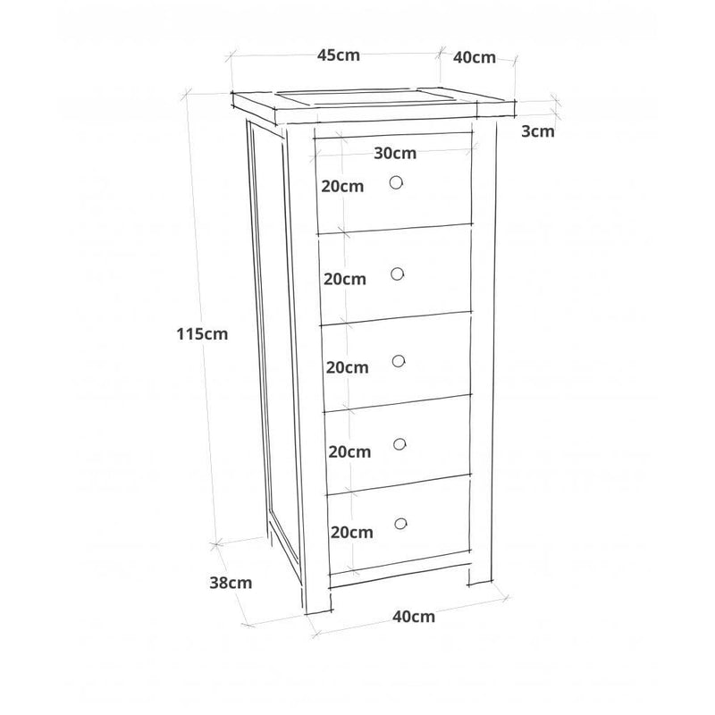 Quebec 5 Drawer Narrow Chest