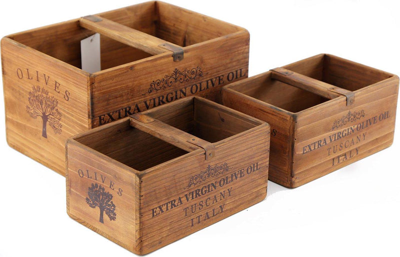 Set of Three Olive Oil' Wooden Crates