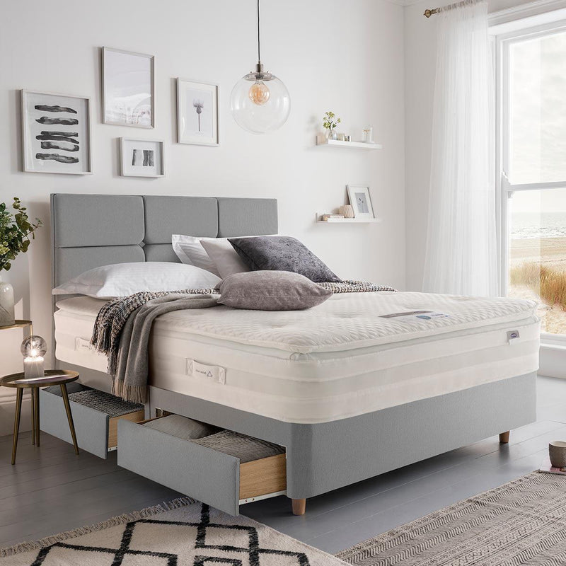 Silentnight 4 Drawer Divan Base with Harper Headboard in 4 Colours and 3 Sizes