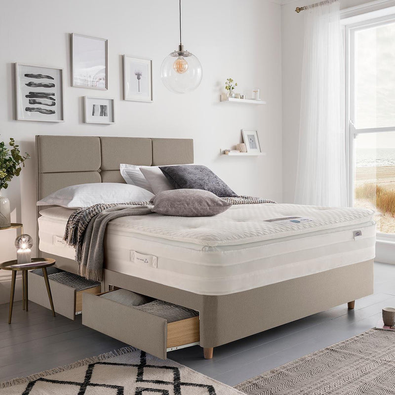 Silentnight 4 Drawer Divan Base with Harper Headboard in 4 Colours and 3 Sizes