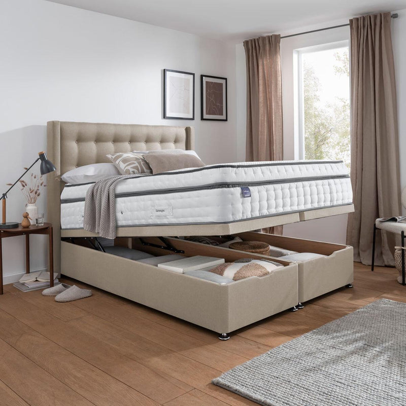 Silentnight Full Ottoman Divan Base with Bloomsbury Headboard in 4 Colours and 3 Sizes