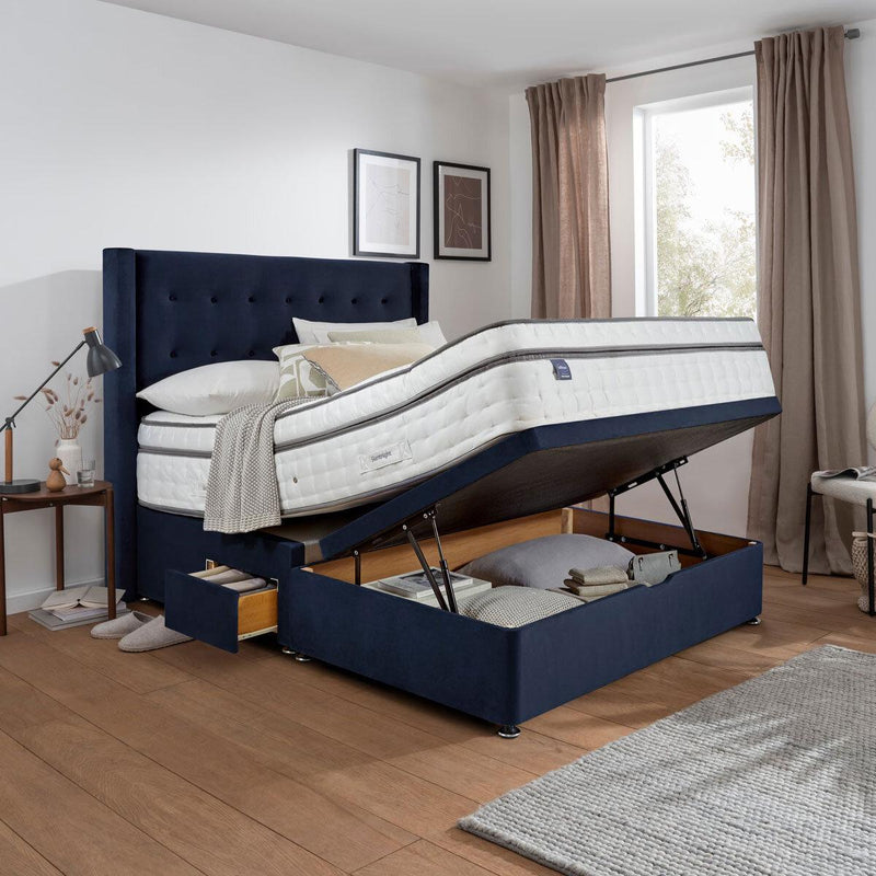 Silentnight Velvet Ottoman Divan Base with Bloomsbury Headboard in 2 Colours and 3 Sizes