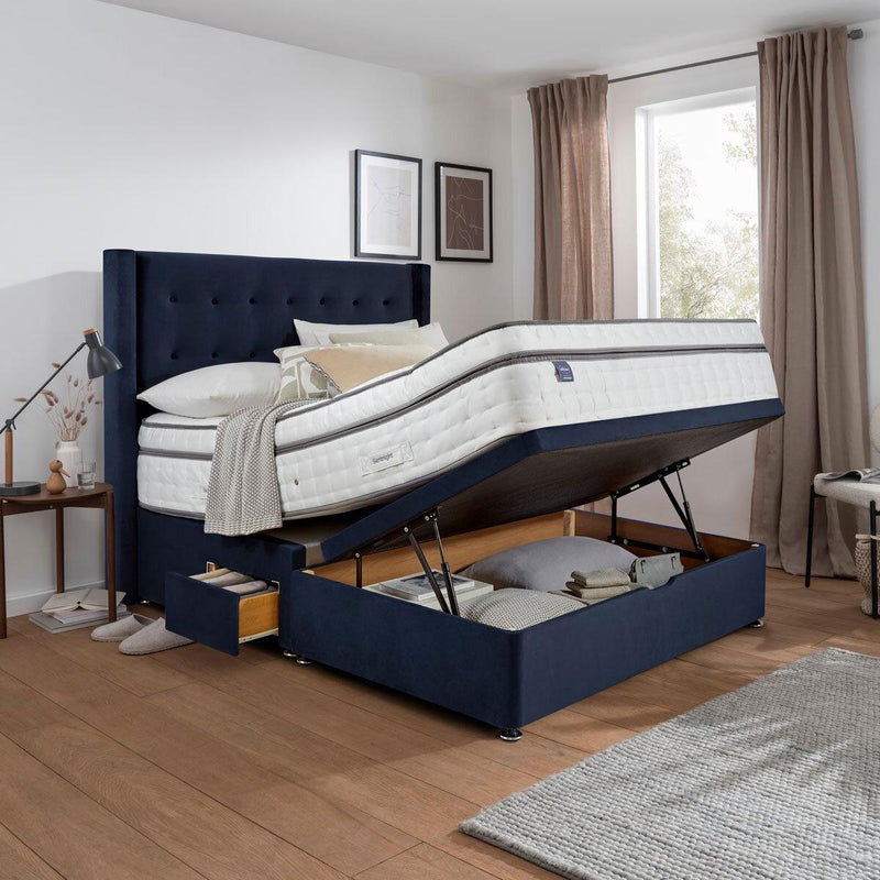 Silentnight Velvet Ottoman Divan Base with Bloomsbury Headboard in 2 Colours and 3 Sizes