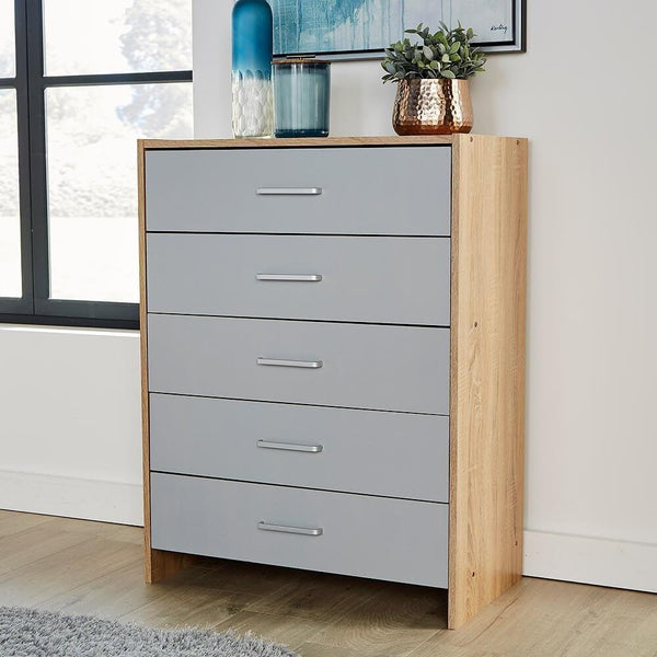 Stratford 5 Drawer Grey and Oak Chest