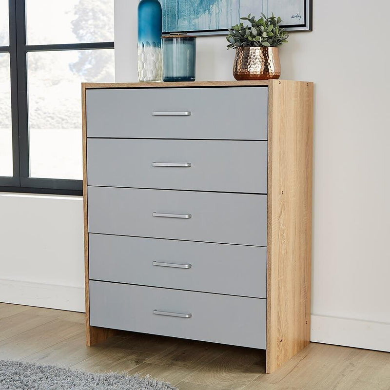 Stratford 5 Drawer Grey and Oak Chest