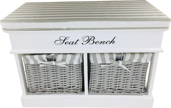 White Seat Bench With 2 Baskets and Lid 70cm