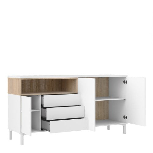 Luscanny Zavetti Large  Sideboard 3 Drawers 3 Doors in White and Oak