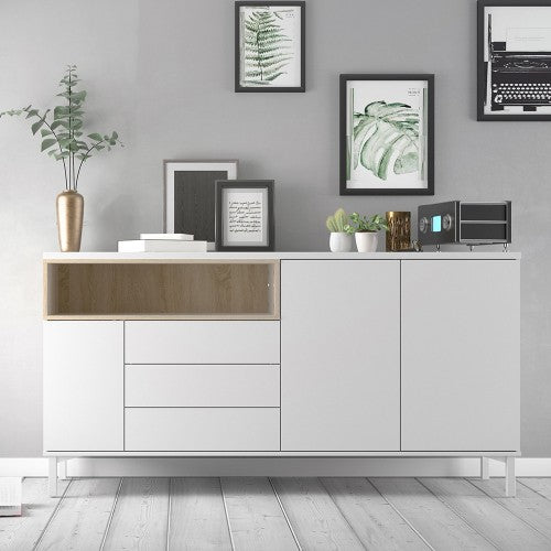 Luscanny Zavetti Large  Sideboard 3 Drawers 3 Doors in White and Oak