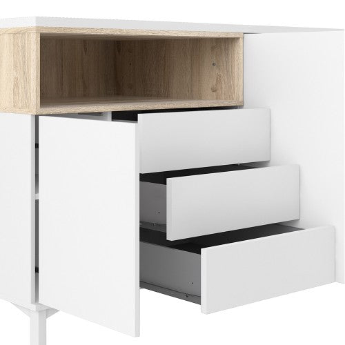 Luscanny Zavetti Large  Sideboard 3 Drawers 3 Doors in White and Oak