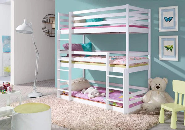 Concord Large Triple Deck Wooden single bunk bed with safety Ladder in 4 colours