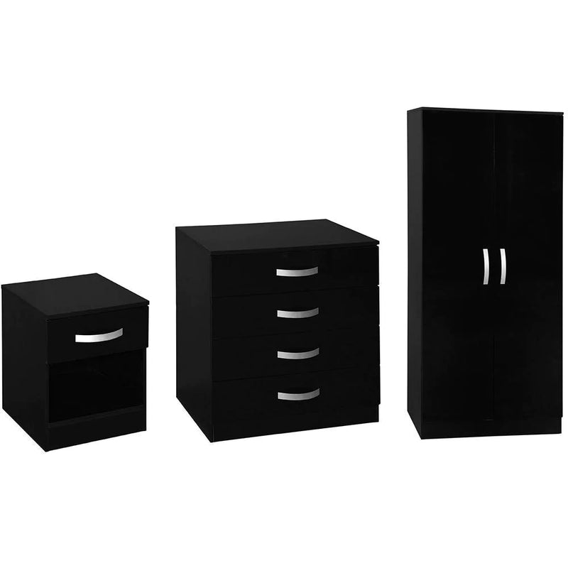 Muvazzi Large Bedroom Set of Drawers, Wardopes & Sidetables in Black
